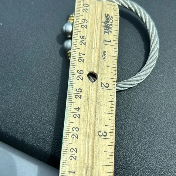 Vintage style grey pearl Twisted Cable Bangle Bracelet silver gold  two tone - Picture 6 of 8